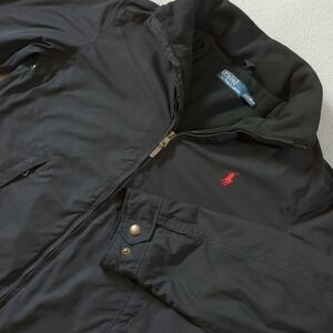 Polo Ralph Lauren Mens Fleece Lined Hooded Jacket Black Red Pony Medium